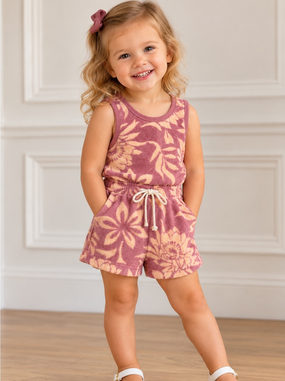 NWT Faherty Kids Cabana Terry Romper Rose Beach Bloom 3T